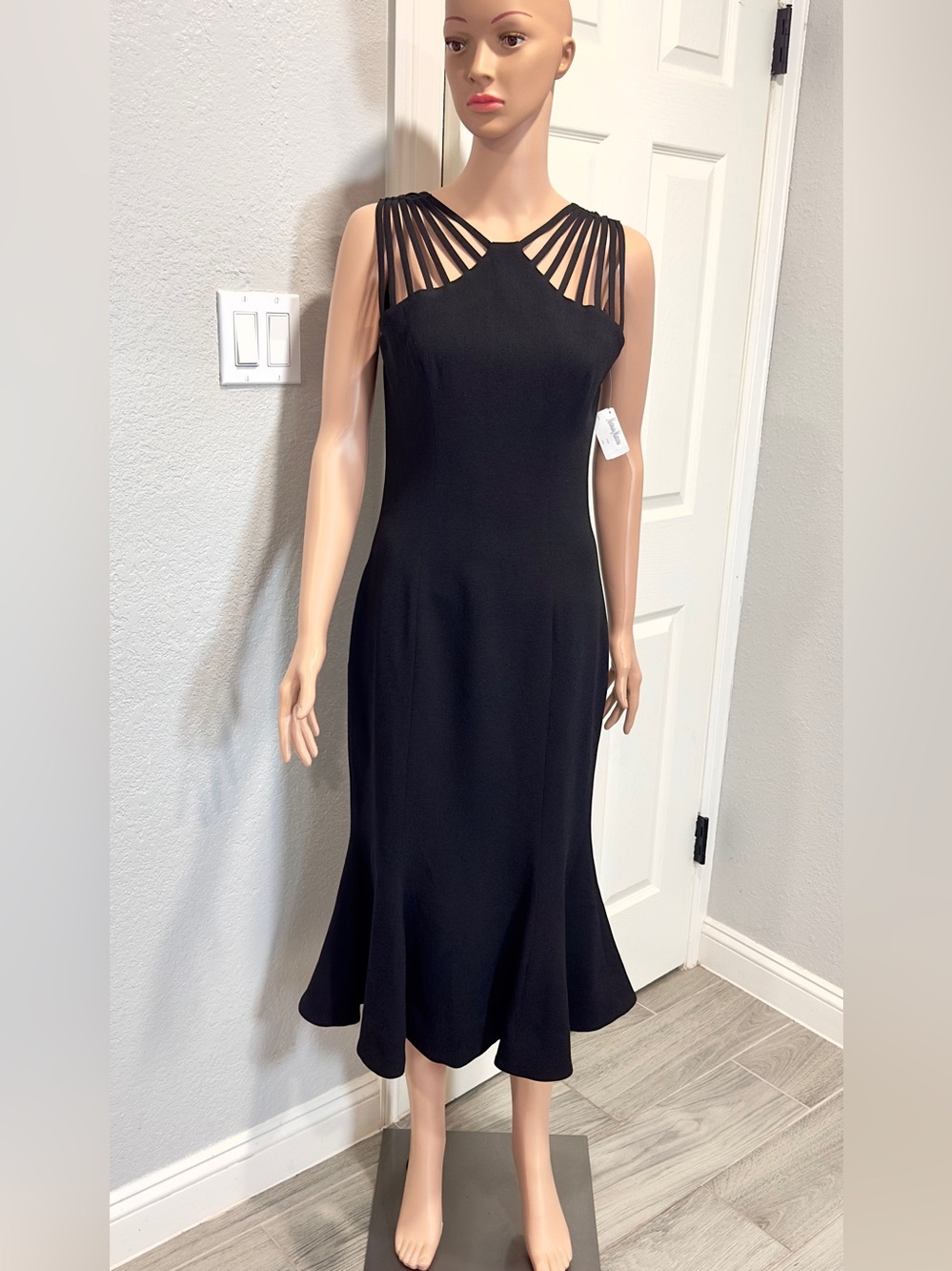 Dress The Population Black Strappy Back Mermaid Midi Dress Women M Formal - Picture 3 of 13